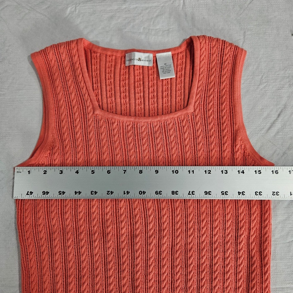 Preswick & Moore Coral Orange Cable Knit Cotton Sweater Vest Square Neck Size M - Picture 5 of 6